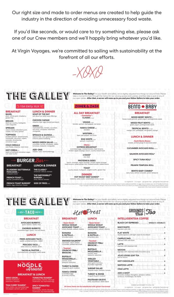 virgin galley menu - july 2023